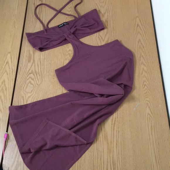 B16 New Shein Cut Out Dress Strappy Slit at the Bottom Lightweight Mauve XSmall - Picture 6 of 8